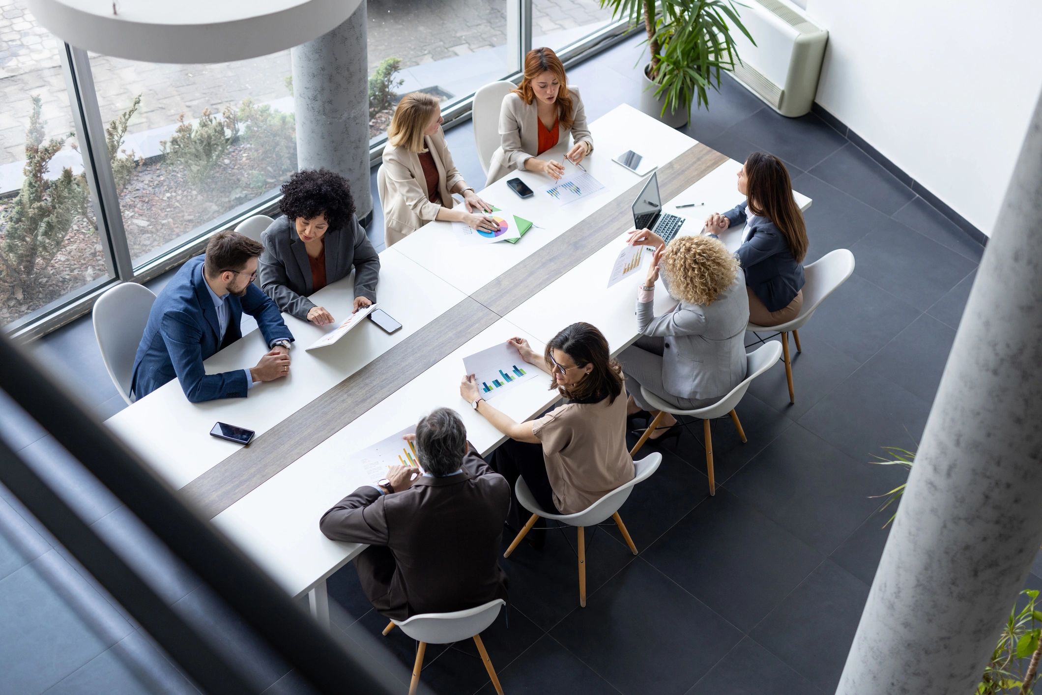 Finance team meeting in a modern office